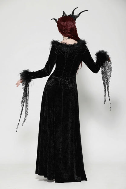 Black Long Sleeves Velvet Lace Women's Gothic Maxi Dress Wedding Dress