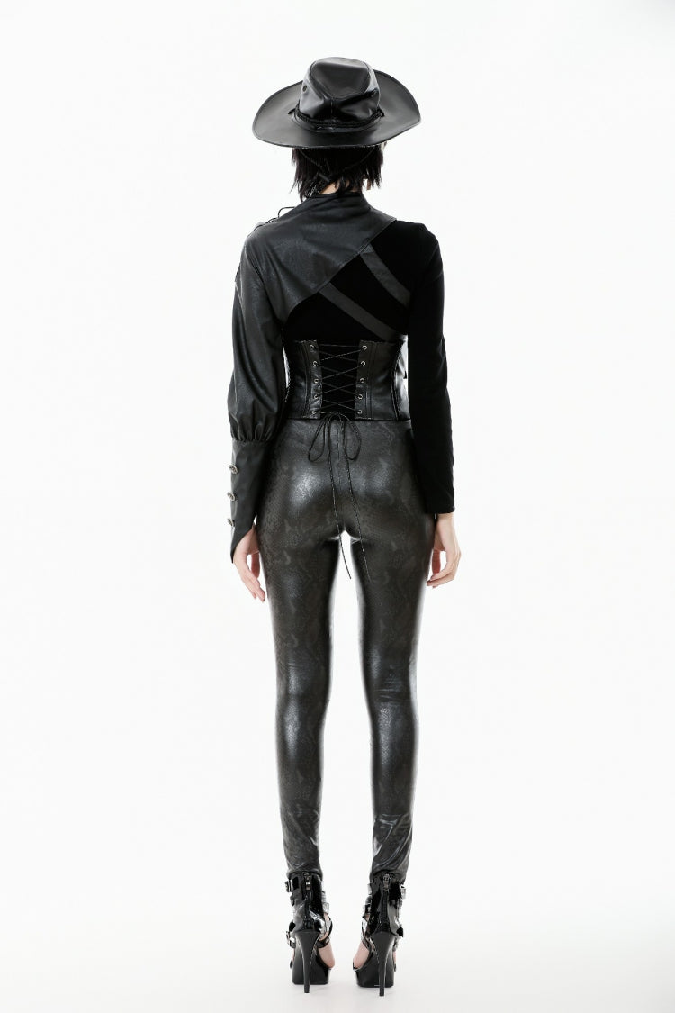 Black Cut-Out Asymmetric Buckled Zippered Women's Punk Cape