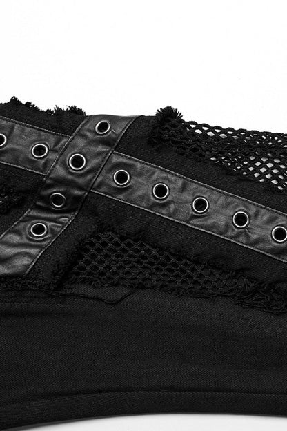 Black Mesh Women's Punk Eyelet Ring Flared Pants