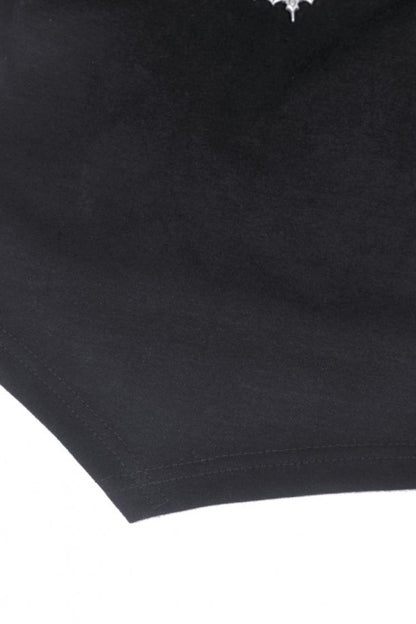 Black Long Sleeves Irregular Strappy Bat Women's Punk Crop Top