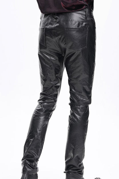 Black Faux Leathet Button Men's Gothic Pants