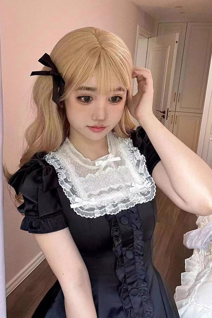 Black Annie's Gift Short Sleeves Bowknot Short Version Sweet Lolita Dress (Plus Size Support)
