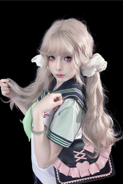 Beige Brown Sweet Lolita Long Wavy Wig with Curved Bangs