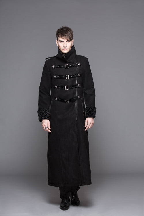 Black Detachable One Sided Shawl Double Sided Woollen Thick Mens Punk Long Coat
