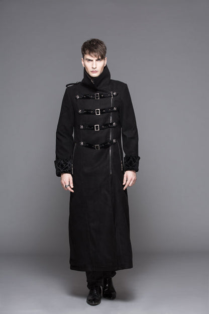 Black Detachable One Sided Shawl Double Sided Woollen Thick Mens Punk Long Coat