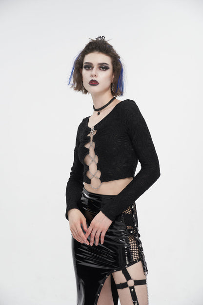 Black Cutout Ruched Chain Women's Punk Jacket