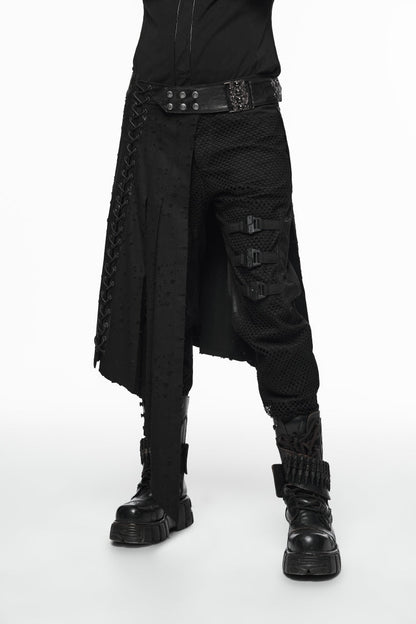 Black Lace-Up Irregular Ripped Men's Punk Skirt