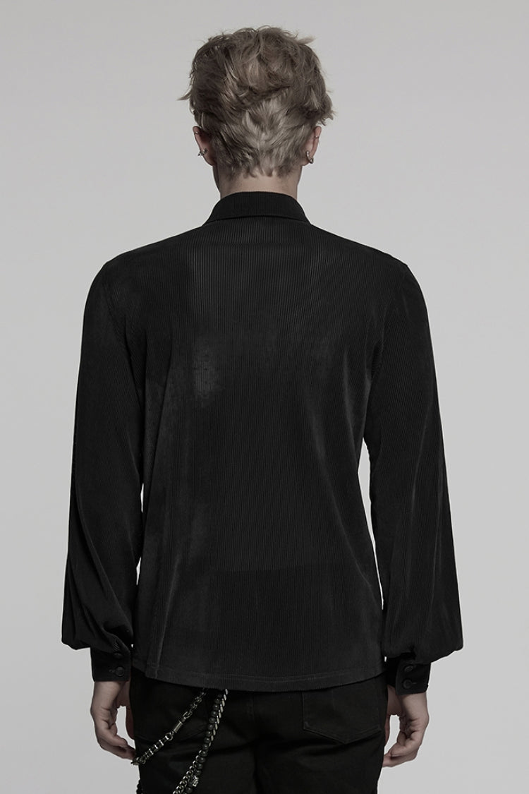 Black Double-breasted Long Puff Sleeves Men's Gothic Blouse