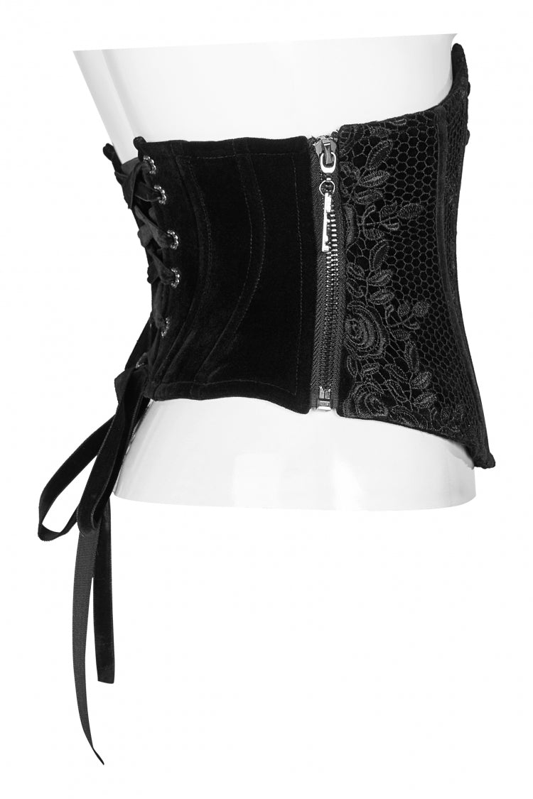 Black Jacquard Lace-Up Slim Women's Corset