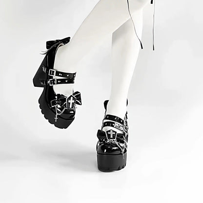 Black Bow Chain Cross Princess Gothic Punk Lolita High Heels