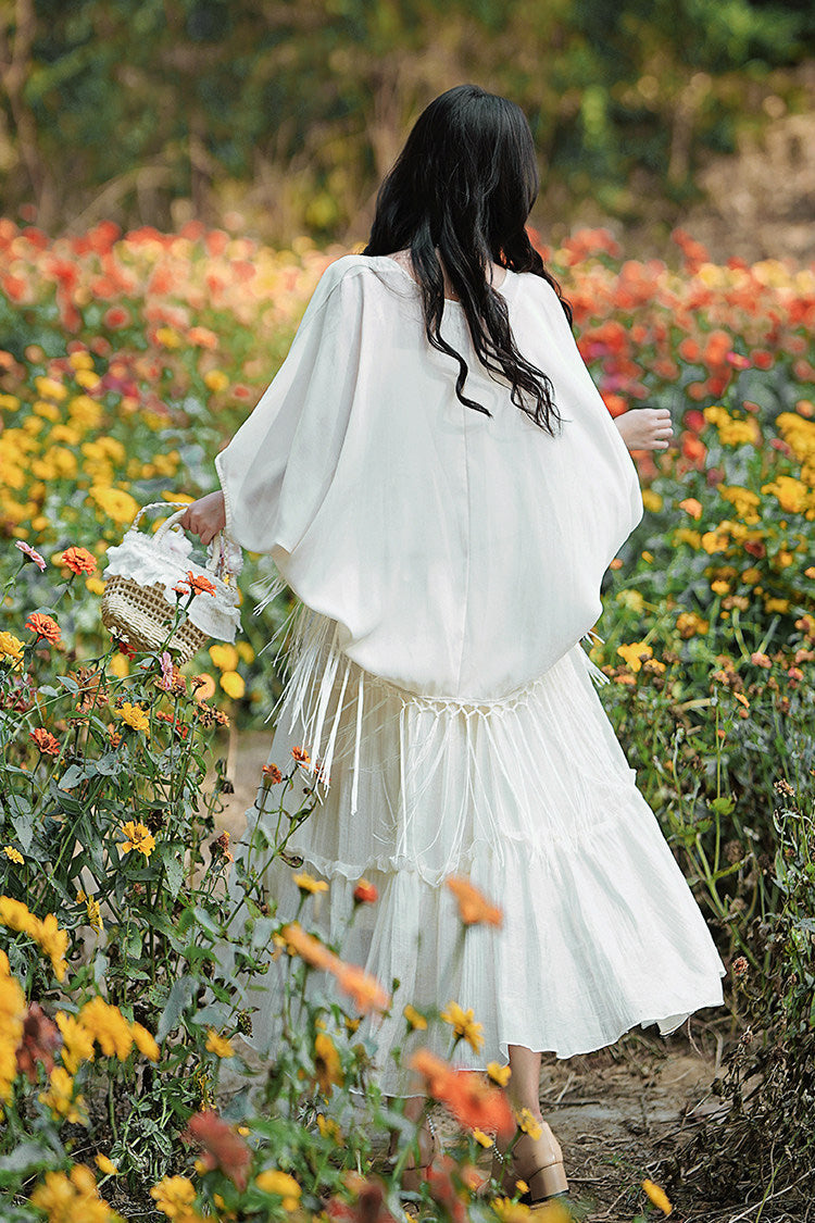 Apricot Bohemian Style Sleeveless Ruffled Embroidered Sweet Lolita Skirt Set