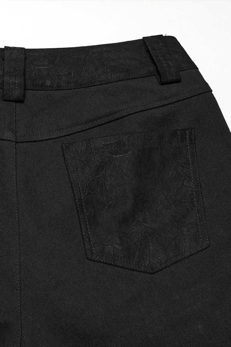Black Eyelet Ripped Men's Punk Straight Pants