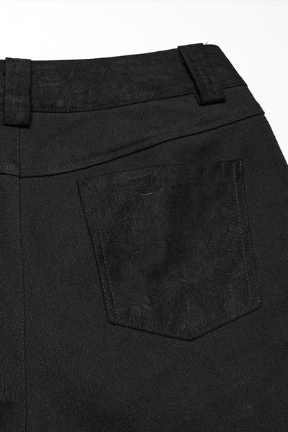 Black Eyelet Ripped Men's Punk Straight Pants