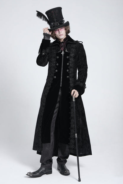 Black Lapel Collar Embroidery Zipper Men's Gothic Handsome Coat