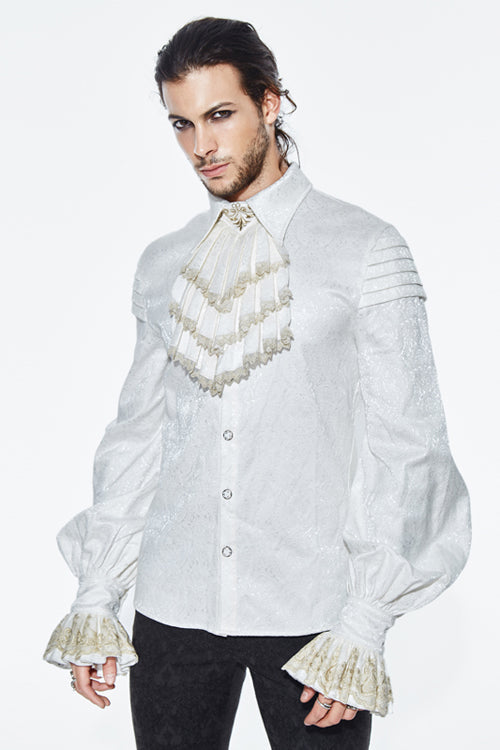Beige Embroidered Ruffled Sleeves Jacquard Mens Gothic Blouse
