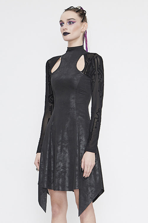 Black Irregular Pointed Hollow Out Long Sleeves Punk Dress