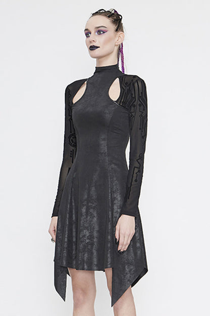 Black Irregular Pointed Hollow Out Long Sleeves Punk Dress