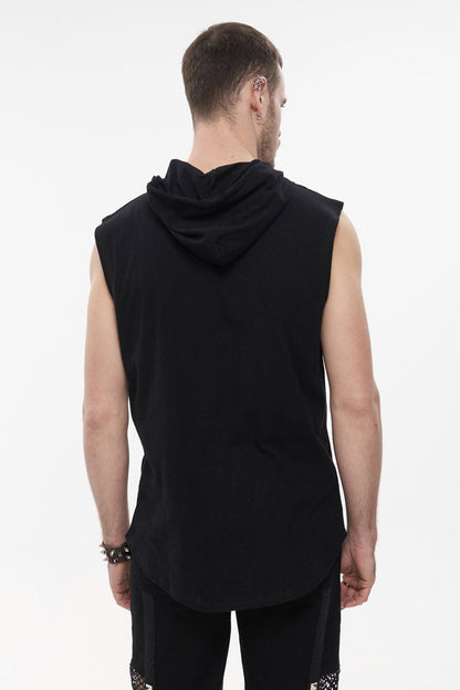 Black Knit Irregular Simple Versatile Sleeveless Hooded Men's Punk Tank Top