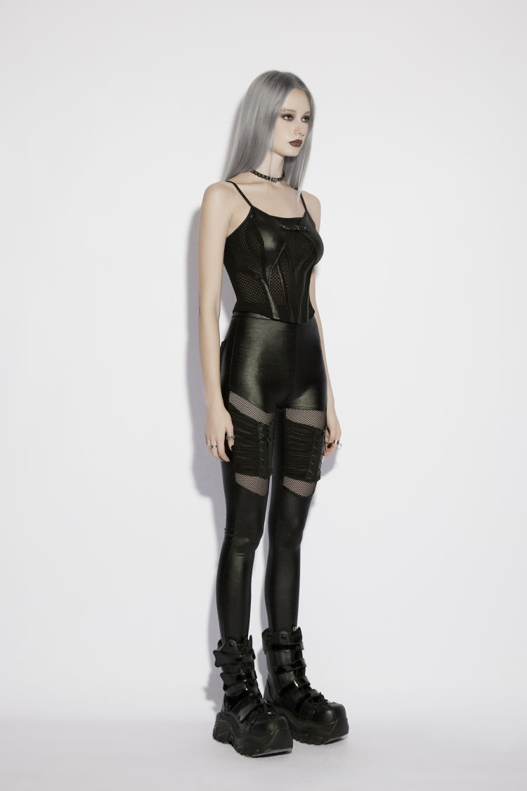 Black Off Shoulder Spliced Slim Mesh Eyelet Women's Punk Cool Corset