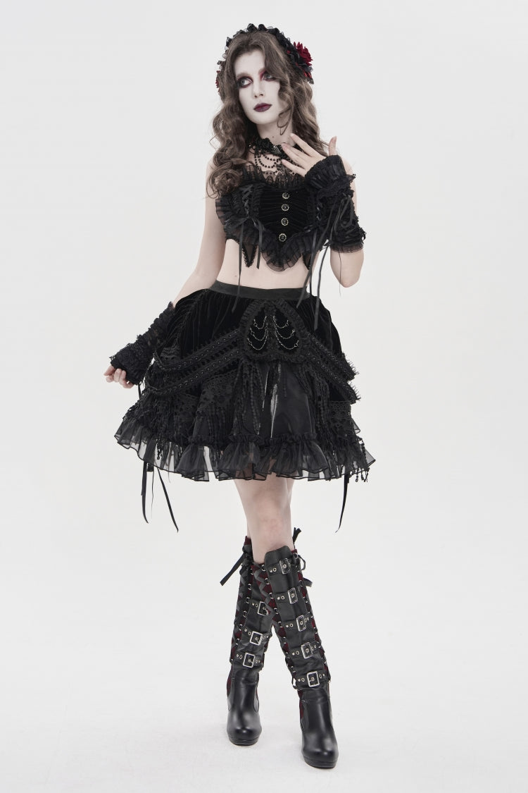 Black Multi-Layered  Tassels  Chain-Decorated Women's Gothic Skirt