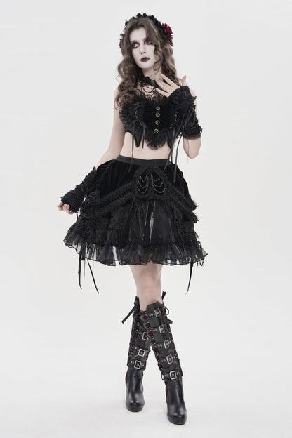 Black Multi-Layered  Tassels  Chain-Decorated Women's Gothic Skirt