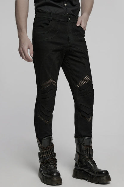 Black Pleated Stitching Mesh Men's Punk Pants