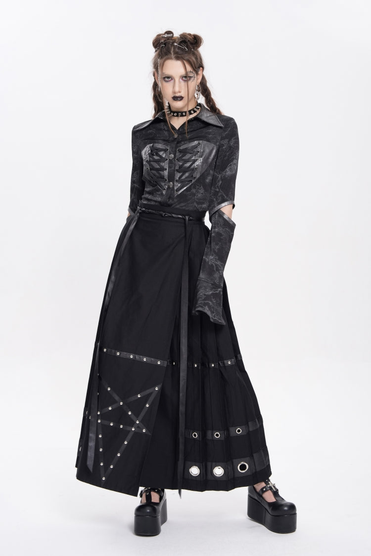 Black Eyelets Rivets Pentacle Horse-face Women's Punk Skirt