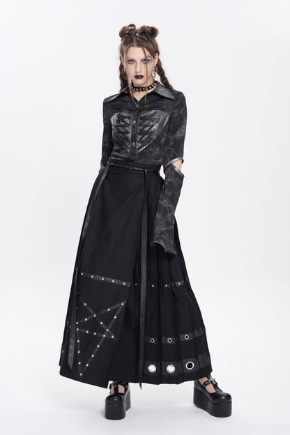 Black Eyelets Rivets Pentacle Horse-face Women's Punk Skirt