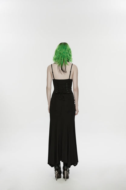 Black Lace-Up Buckled Eyelet Women's Punk Jsk Dress