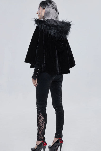 Black Gothic Velvet Collar Crescent Pendant Zipper Warm Short Women's Shawl