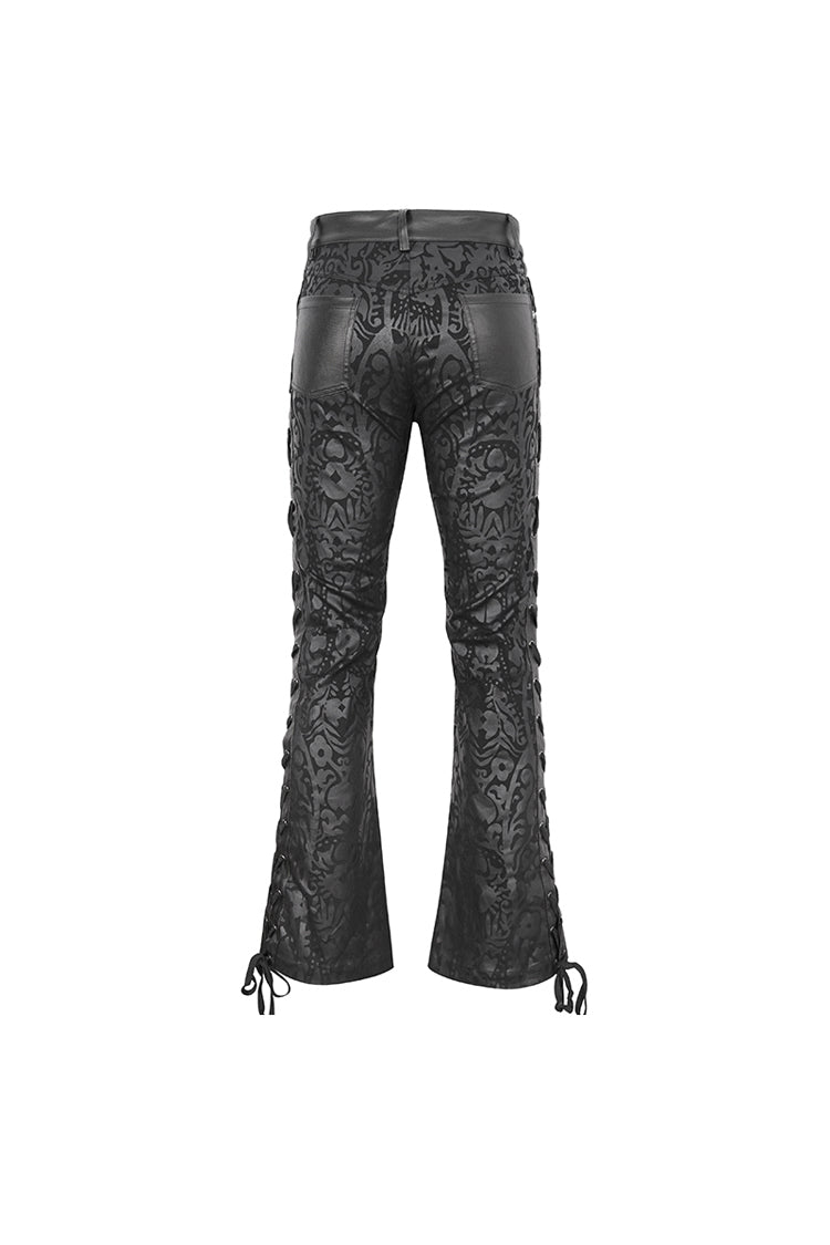 Black Lace Up Totem Printed Men's Punk Flared Pants