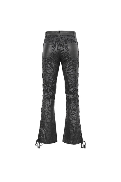 Black Lace Up Totem Printed Men's Punk Flared Pants