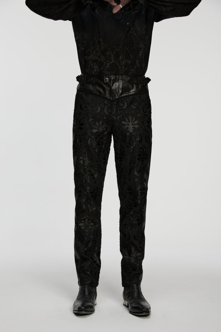 Black Jacquard Floral Embroidered Men's Gothic Pants