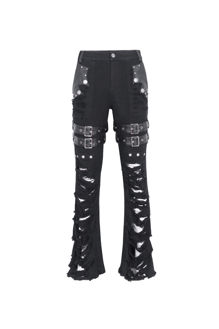 Black High Waisted Ripped Detachable Tassels  Men's Punk Pants