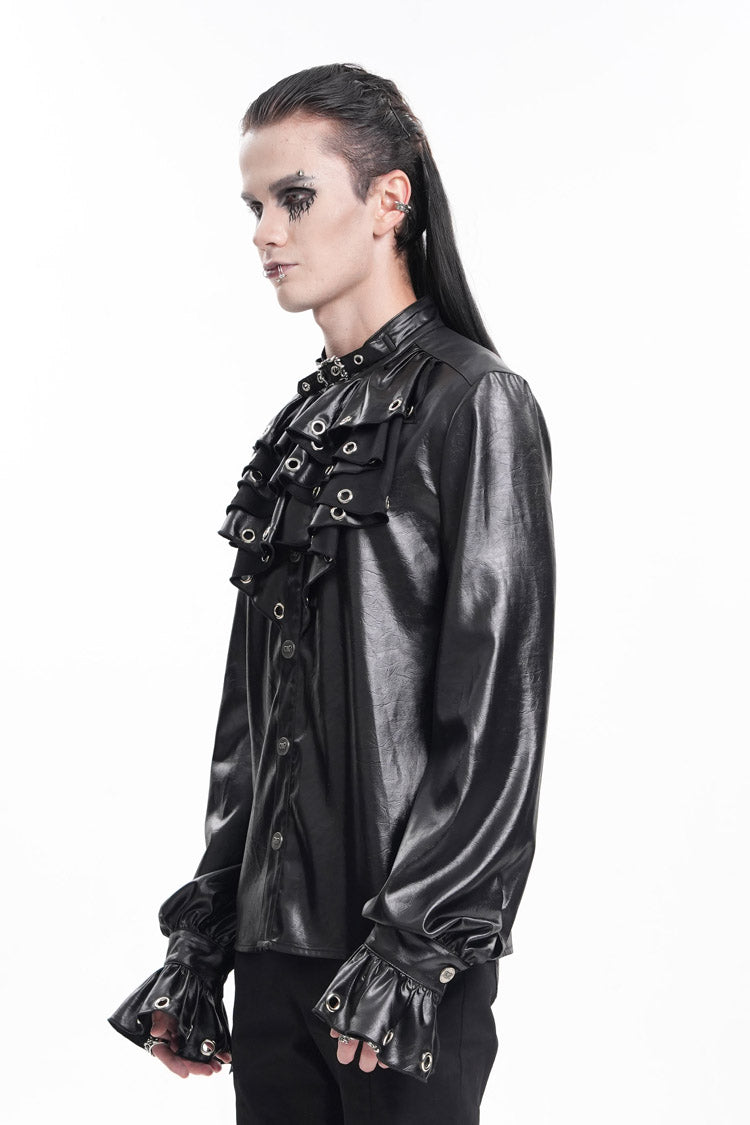 Black Long Sleeves Eyelets Buckle Men's Gothic Blouse