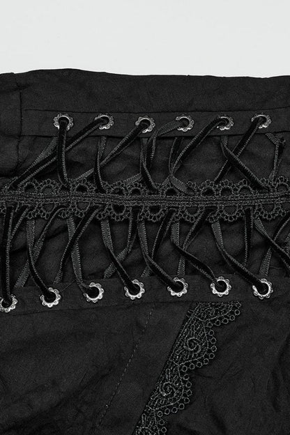 Black Lapel Collar Long Sleeves Lace Mens Daily Gothic Elegant Blouse