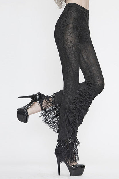 Black Lace Beaded Pleated Gothic Womens Pants