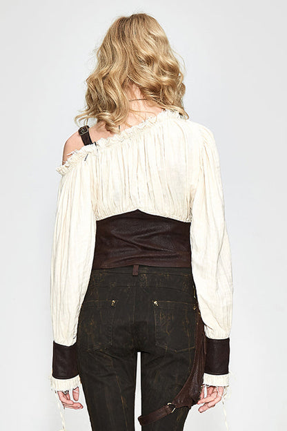 Beige Halterneck Vintage Sexy Slim Womens Punk Blouse