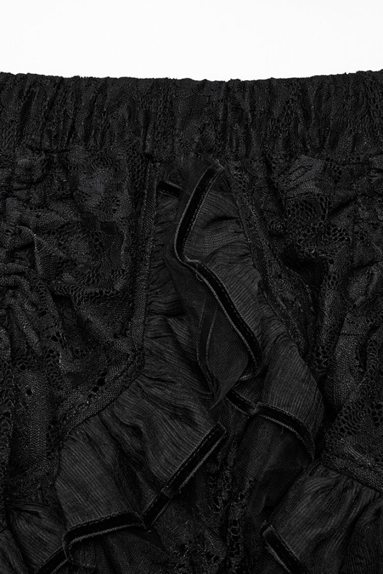 Black Drawstring Hollow Lace Women's Punk Skirt