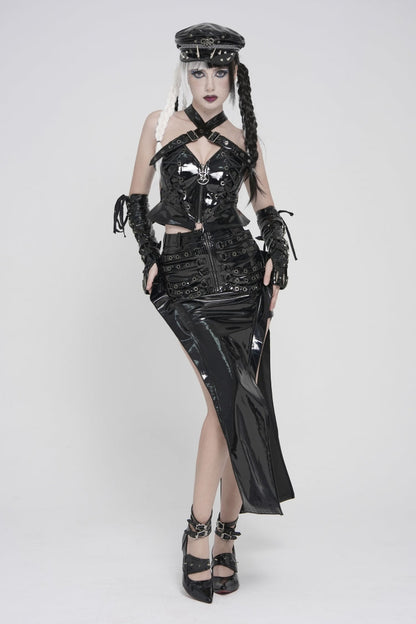 Black Cut-Out Irregular Zippered Women's Punk Long Skirt