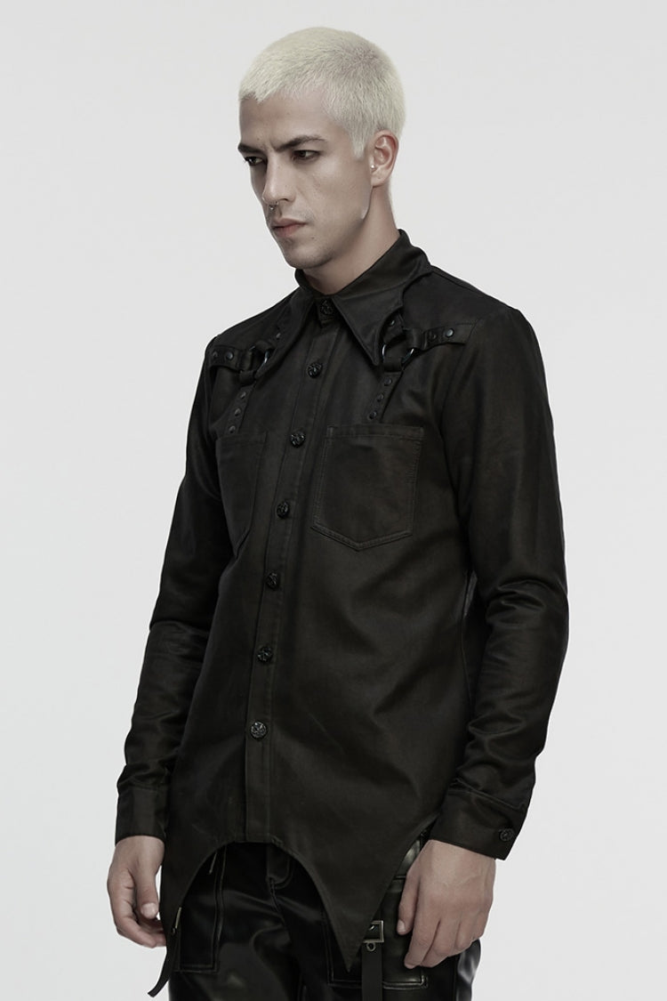Black Bat Collar Long Sleeves Irregular Men's Punk Blouse