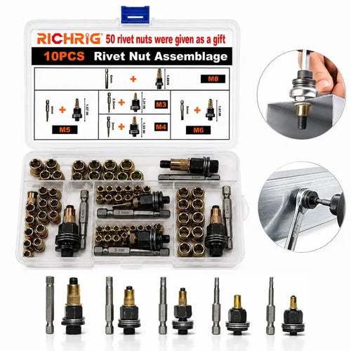 🏆LAST DAY SALE 49% OFF🛠️Head Rivet Nut Tool, M3 M4 M5 M6 M8 Rivnut Kit,Carbon Steel Rivnut Set