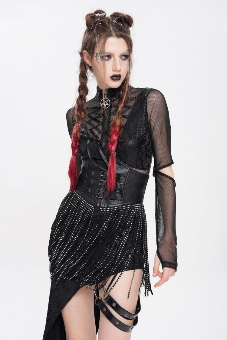 Black Lace Tassels Lace-Up Slim Buckled Women's Gothic Corset