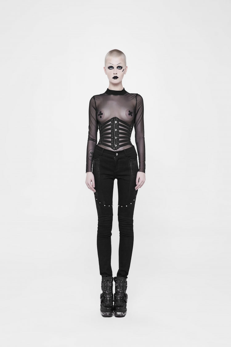 Black Lace-Up Slim Buckled Women's Punk Cool Girdle