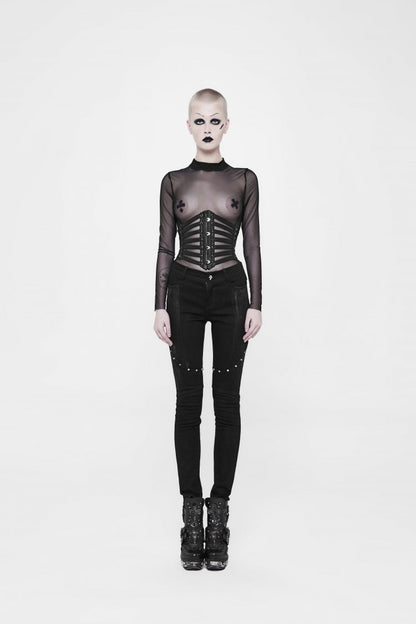 Black Lace-Up Slim Buckled Women's Punk Cool Girdle