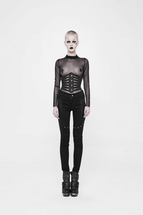 Black Lace-Up Slim Buckled Women's Punk Cool Girdle