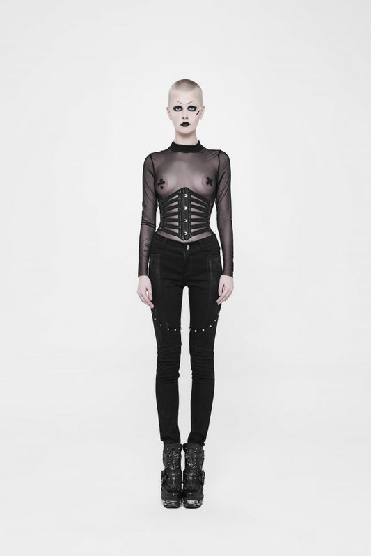 Black Lace-Up Slim Buckled Women's Punk Cool Girdle