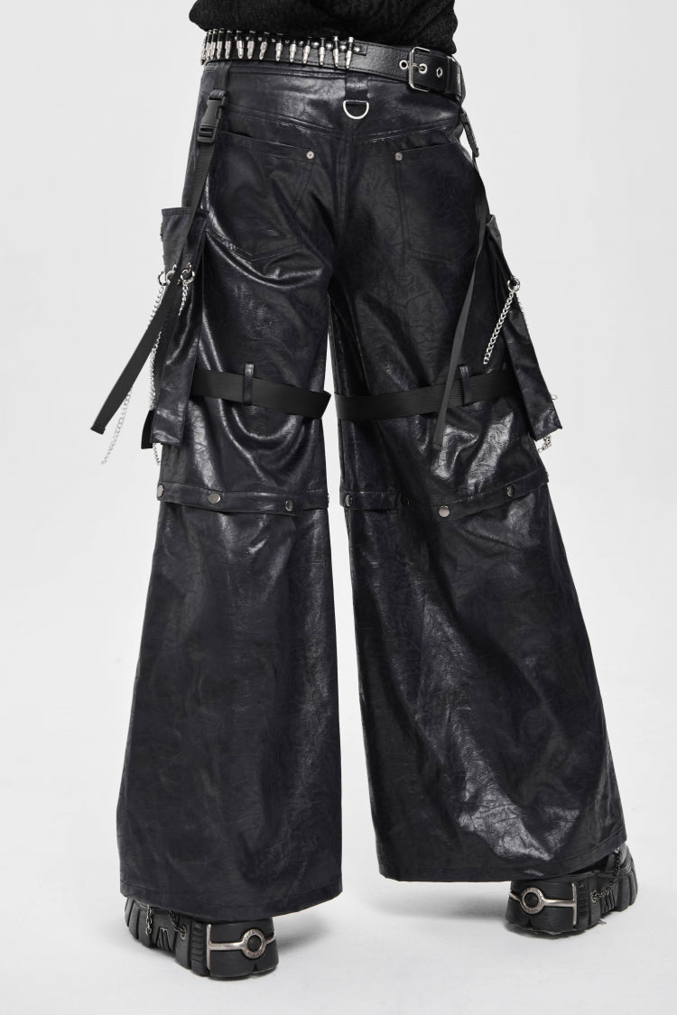 Black Big Pockets Straps Chain Men's Punk Pants
