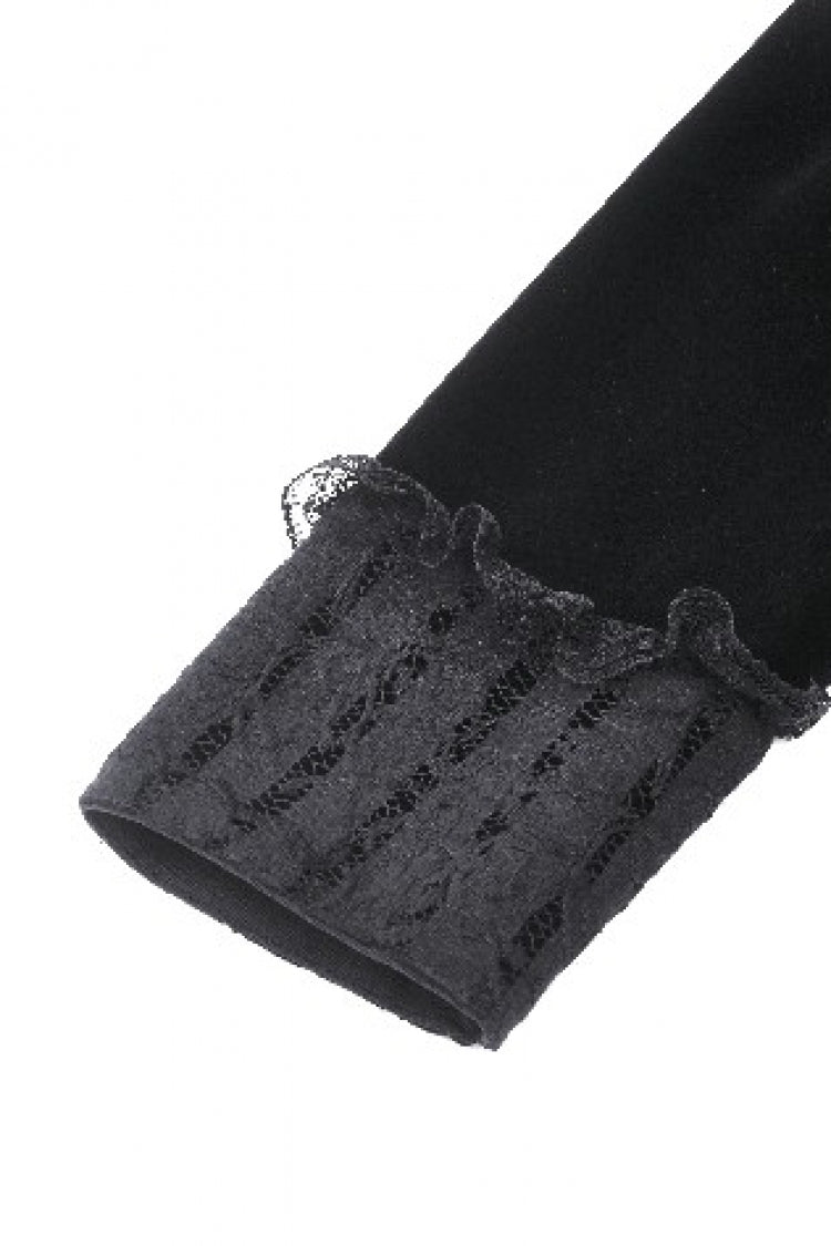 Black Long Sleeves Lace Women's Gothic Velvet Short Dress