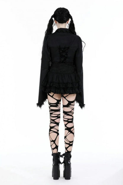 Black Layered Lace Mesh Lace-Up Zippered Women's Punk Mini Skirt